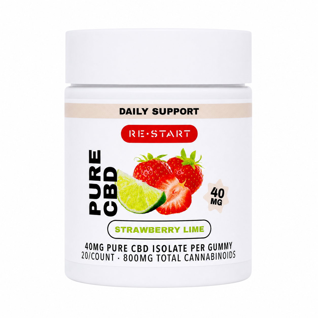 Pure CBD Gummies 40MG Strawberry Lime THC Free / 20ct